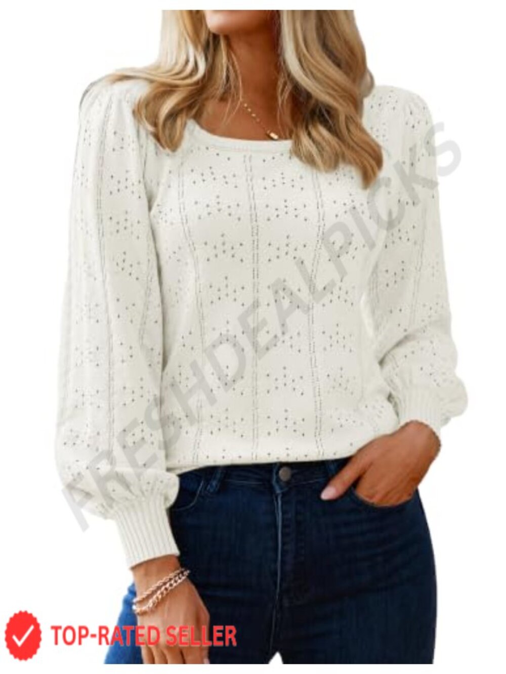 Women's Puff Sleeve Square Neck Knit Tunic Sweater Pullover